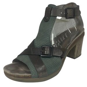 Dansko Dominique T-Strap Sandals Shoes Womens 40 9.5 - 10 Green Brown Clogs